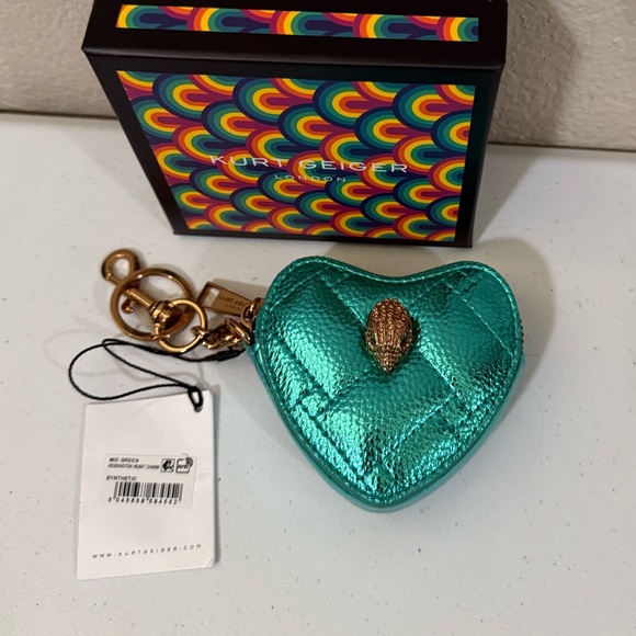 Kurt Geiger Kensington Heart Bag Charm Mid Green - Picture 6 of 8